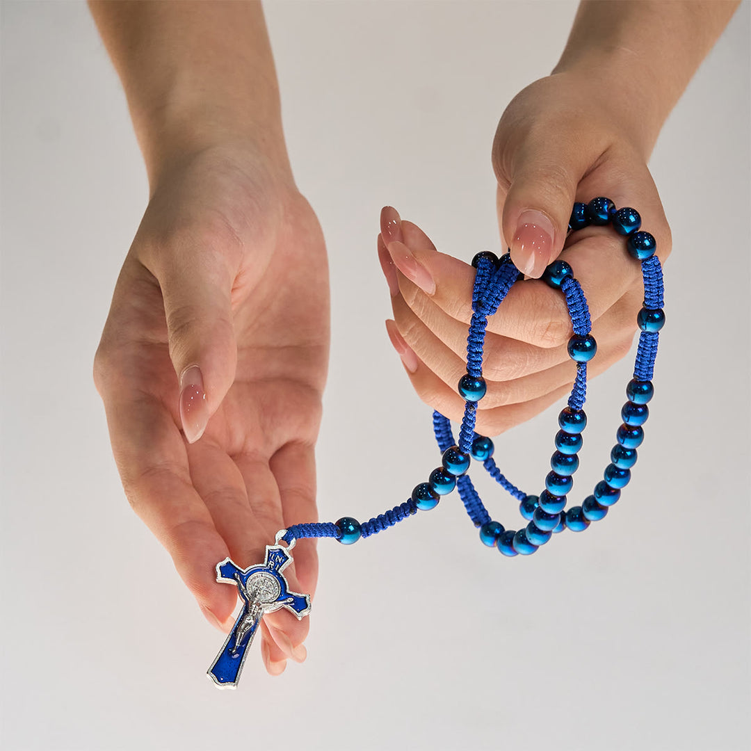 Christianartworkshop Royal Blue Metal Ball Beads Shiny Minimalist Rosary