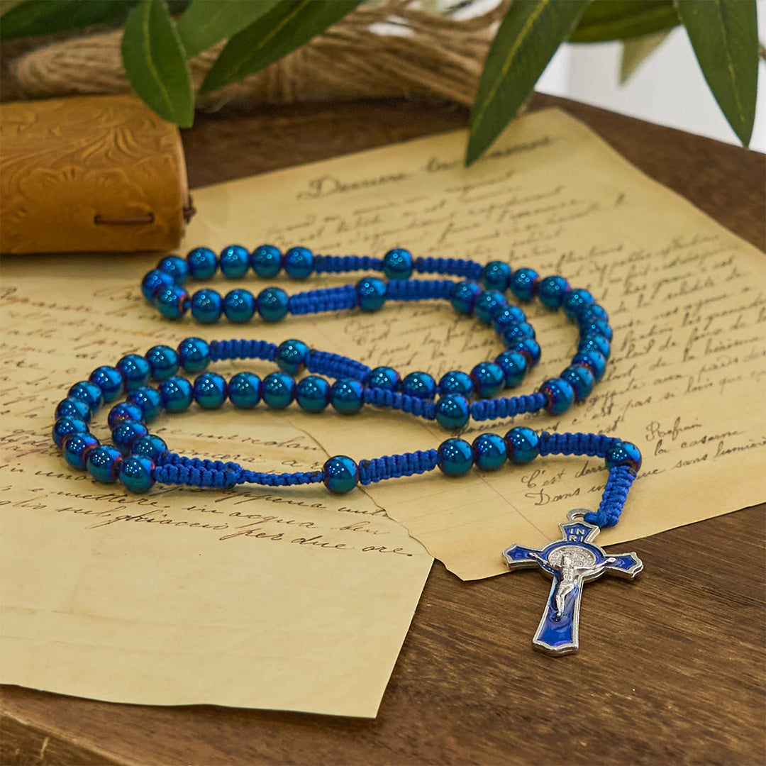 Christianartworkshop Royal Blue Metal Ball Beads Shiny Minimalist Rosary