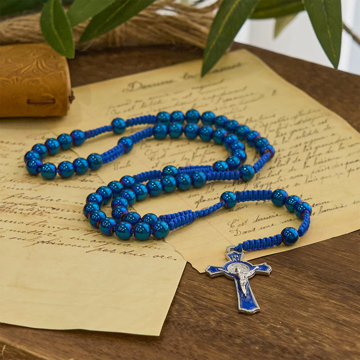 Christianartworkshop Royal Blue Metal Ball Beads Shiny Minimalist Rosary