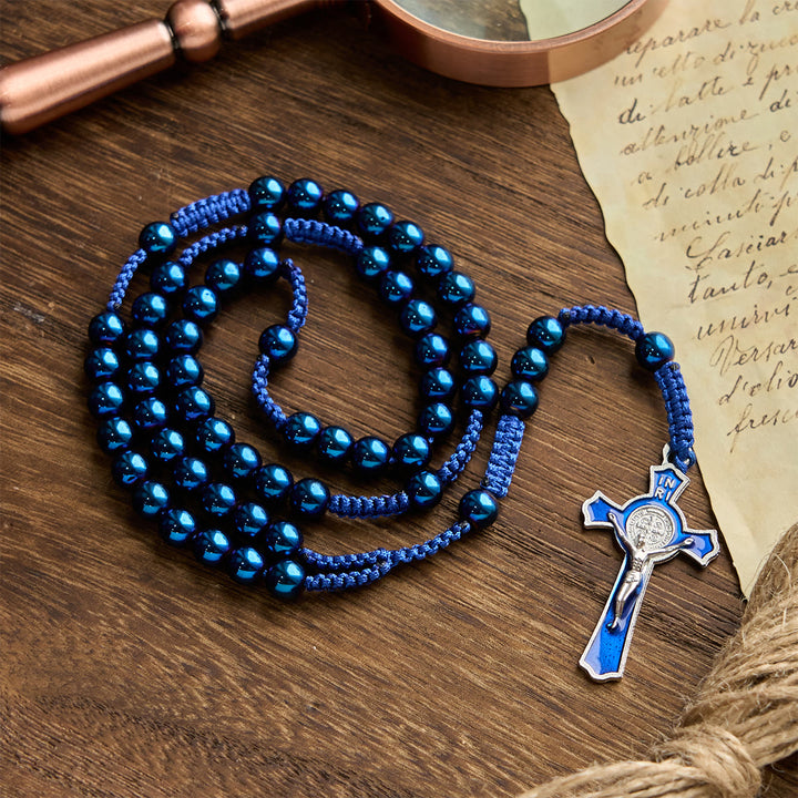 Christianartworkshop Royal Blue Metal Ball Beads Shiny Minimalist Rosary