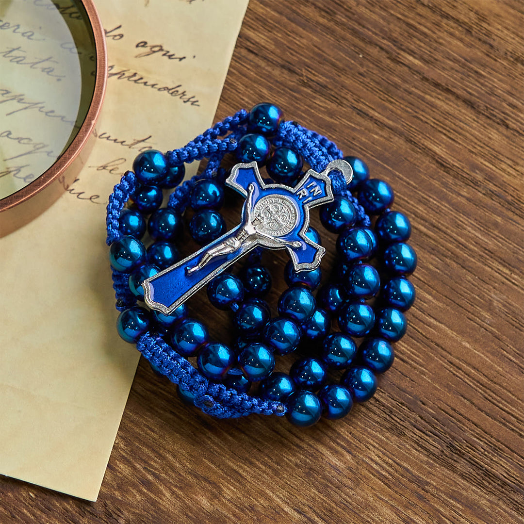 Christianartworkshop Royal Blue Metal Ball Beads Shiny Minimalist Rosary