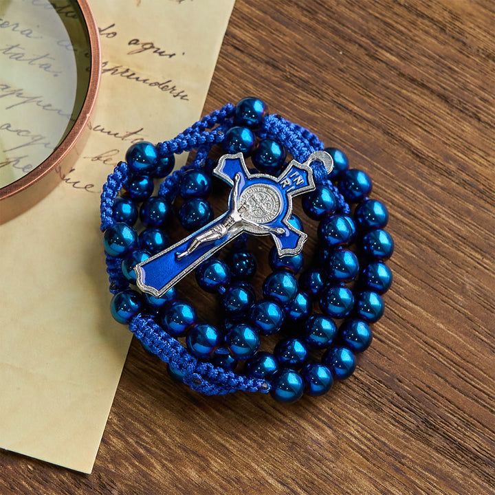 Christianartworkshop Royal Blue Metal Ball Beads Shiny Minimalist Rosary