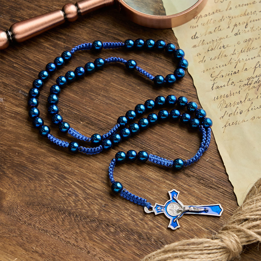 Christianartworkshop Royal Blue Metal Ball Beads Shiny Minimalist Rosary