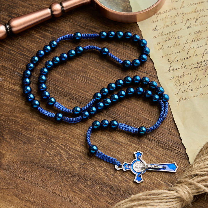 Christianartworkshop Royal Blue Metal Ball Beads Shiny Minimalist Rosary