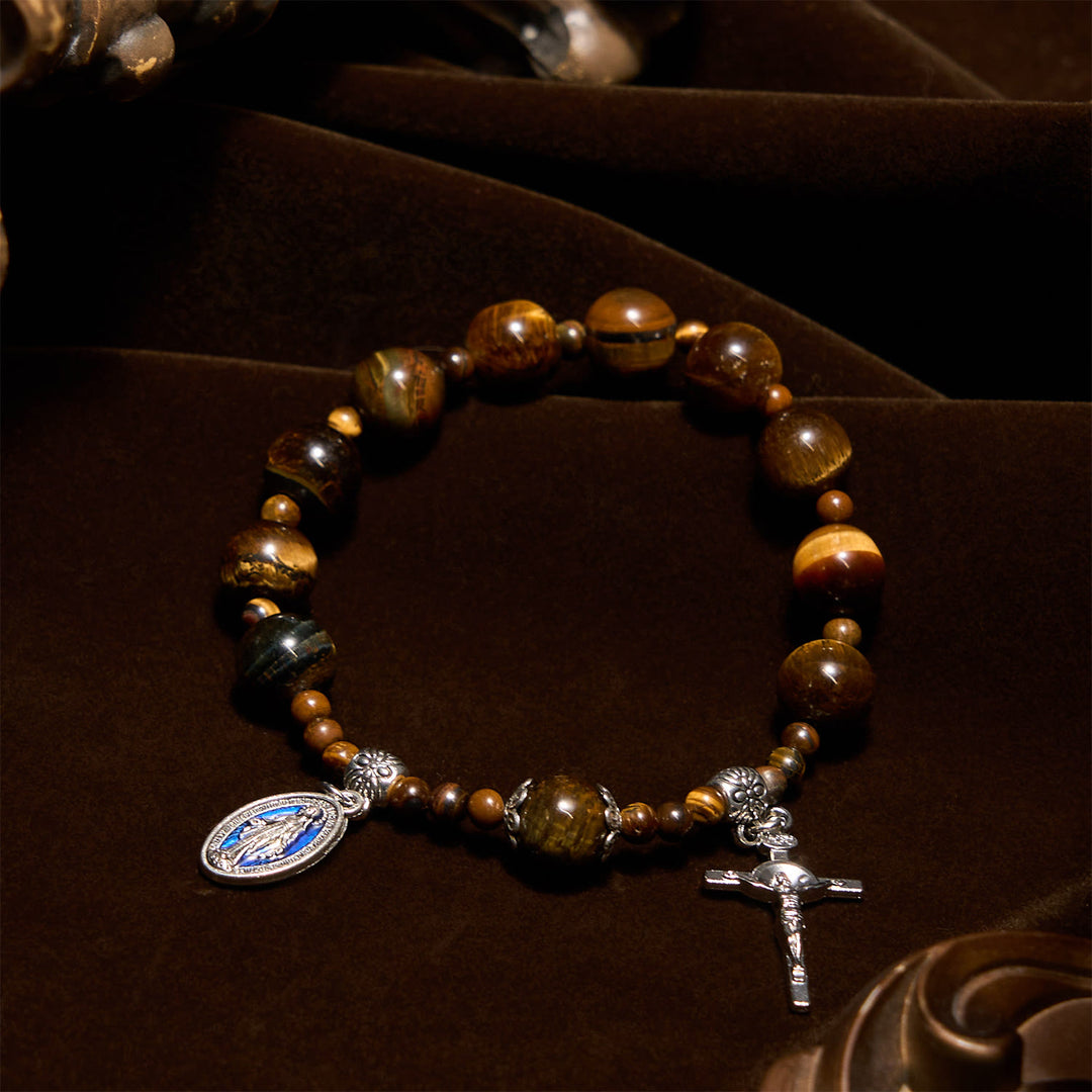 Christianartworkshop 10mm Yellow Tiger's Eye Stone One Decade Rosary Bracelet - image 5