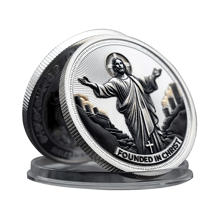 Christianartworkshop Golden/Silver Jesus Love Founded In Christ Dove & Cross Challenge Coin - image 2