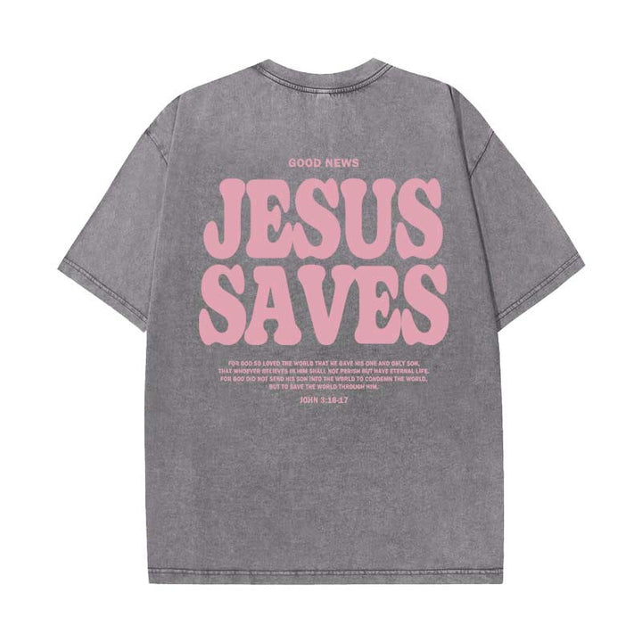 Christianartworkshop Jesus Saves Unisex Washed T-Shirt - Grey - 5XL - image 7
