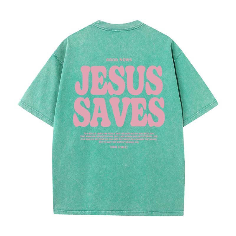 Christianartworkshop Jesus Saves Unisex Washed T-Shirt - Green - 5XL - image 13