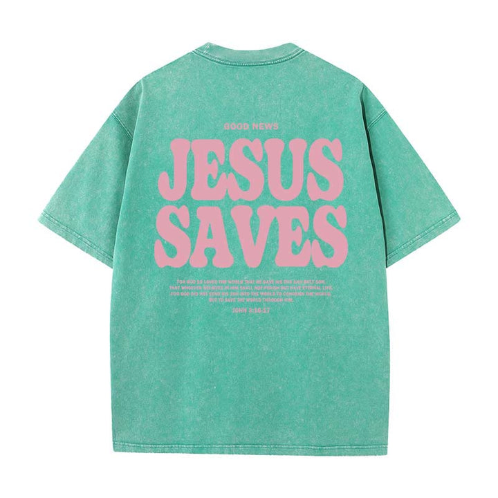 Christianartworkshop Jesus Saves Unisex Washed T-Shirt - Green - 5XL - image 13