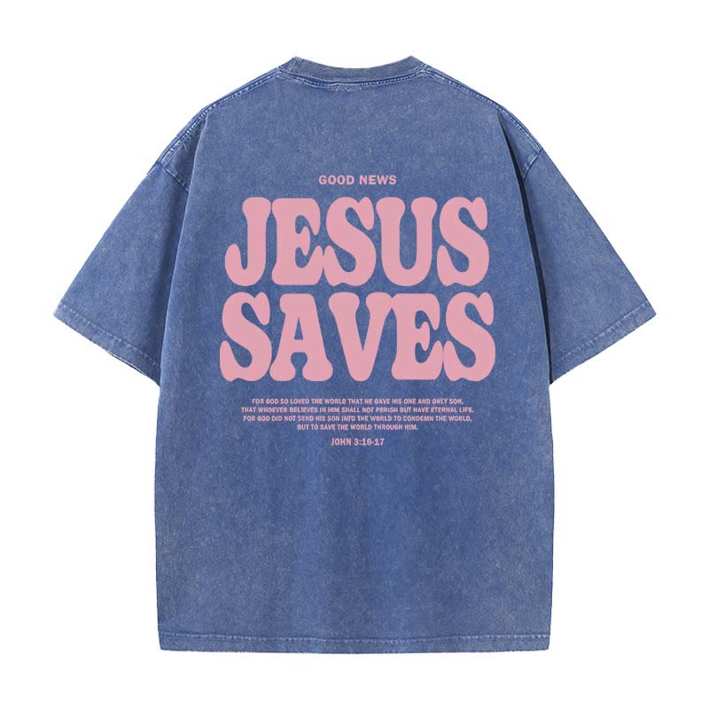 Christianartworkshop Jesus Saves Unisex Washed T-Shirt