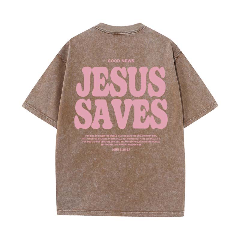 Christianartworkshop Jesus Saves Unisex Washed T-Shirt