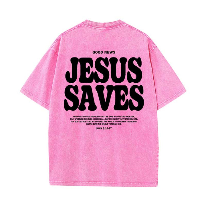 Christianartworkshop Jesus Saves Unisex Washed T-Shirt - Pink - 5XL - image 11
