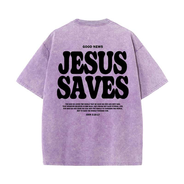 Christianartworkshop Jesus Saves Unisex Washed T-Shirt