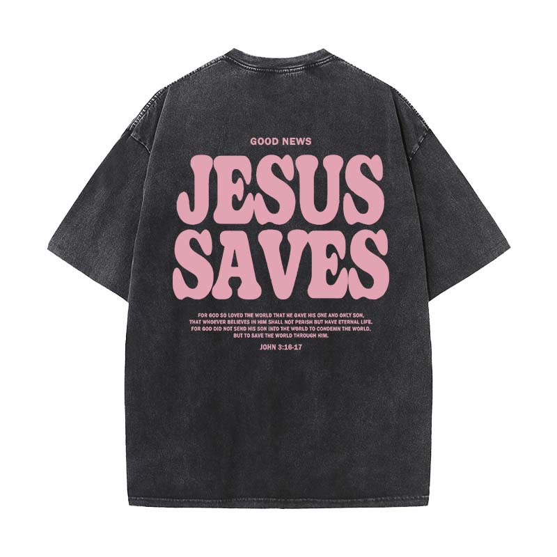 Christianartworkshop Jesus Saves Unisex Washed T-Shirt - Black - 5XL - image 5
