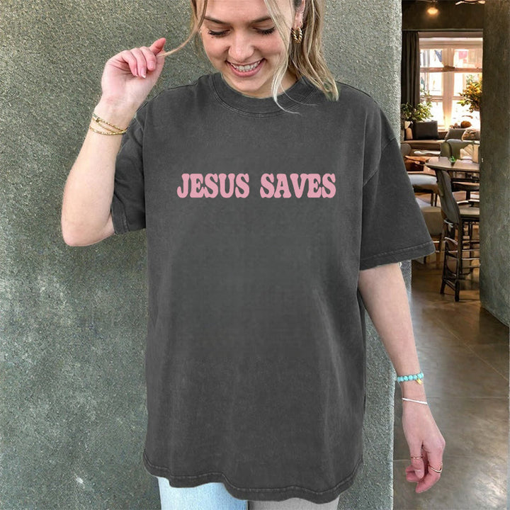 Christianartworkshop Jesus Saves Unisex Washed T-Shirt - image 7