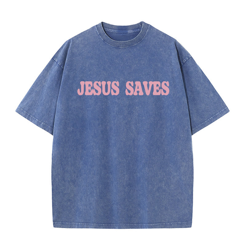 Christianartworkshop Jesus Saves Unisex Washed T-Shirt - image 10