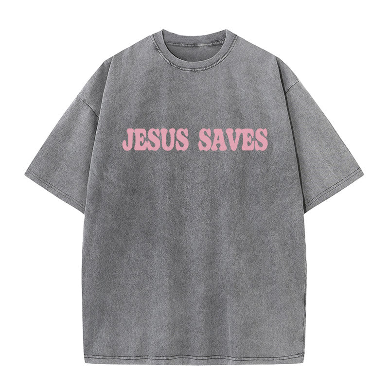 Christianartworkshop Jesus Saves Unisex Washed T-Shirt - image 8