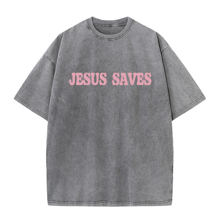 Christianartworkshop Jesus Saves Unisex Washed T-Shirt - image 8