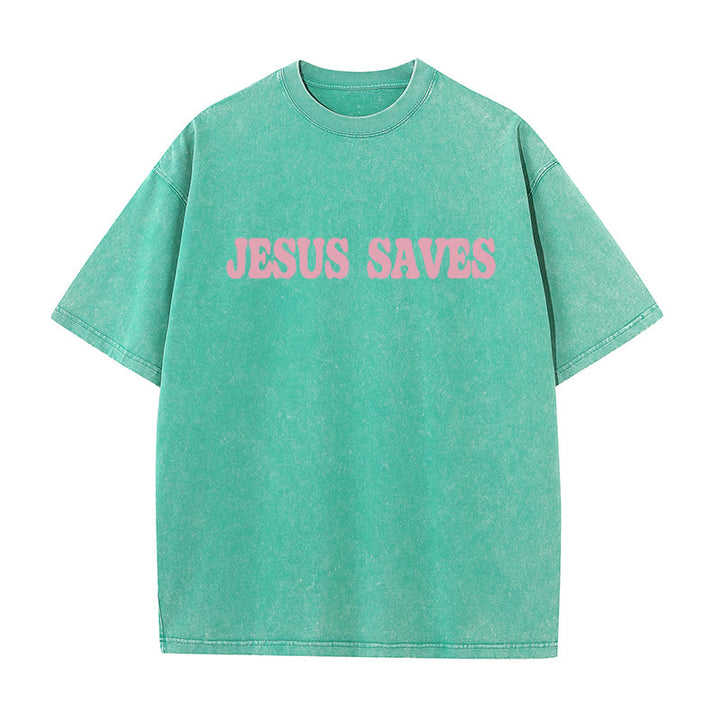 Christianartworkshop Jesus Saves Unisex Washed T-Shirt