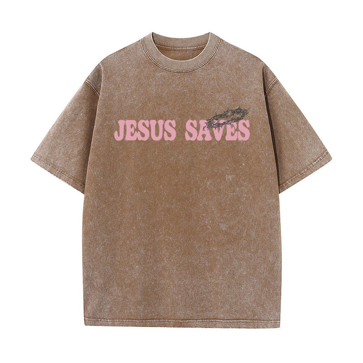 Christianartworkshop Jesus Saves Unisex Washed T-Shirt