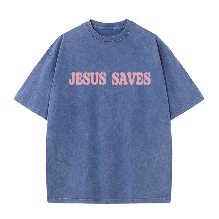 Christianartworkshop Jesus Saves Unisex Washed T-Shirt