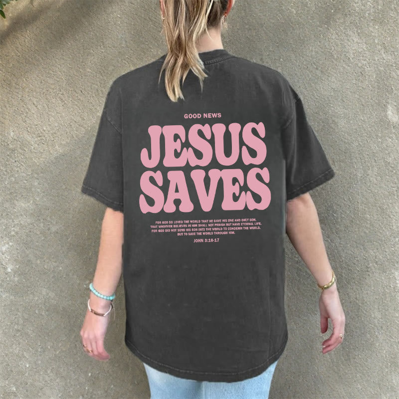 Christianartworkshop Jesus Saves Unisex Washed T-Shirt