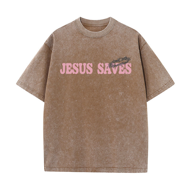 Christianartworkshop Jesus Saves Unisex Washed T-Shirt - image 16