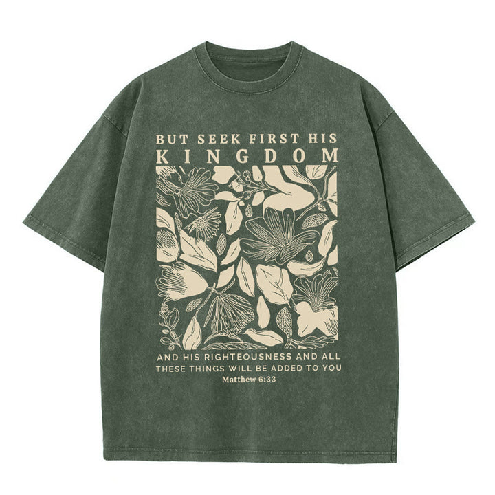 Christianartworkshop But Seek First His Kingdom Unisex Washed T-Shirt - Army Green - 5XL - image 5