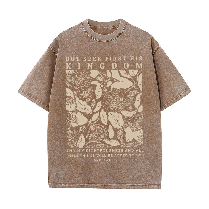 Christianartworkshop But Seek First His Kingdom Unisex Washed T-Shirt - Coffee - 5XL - image 7