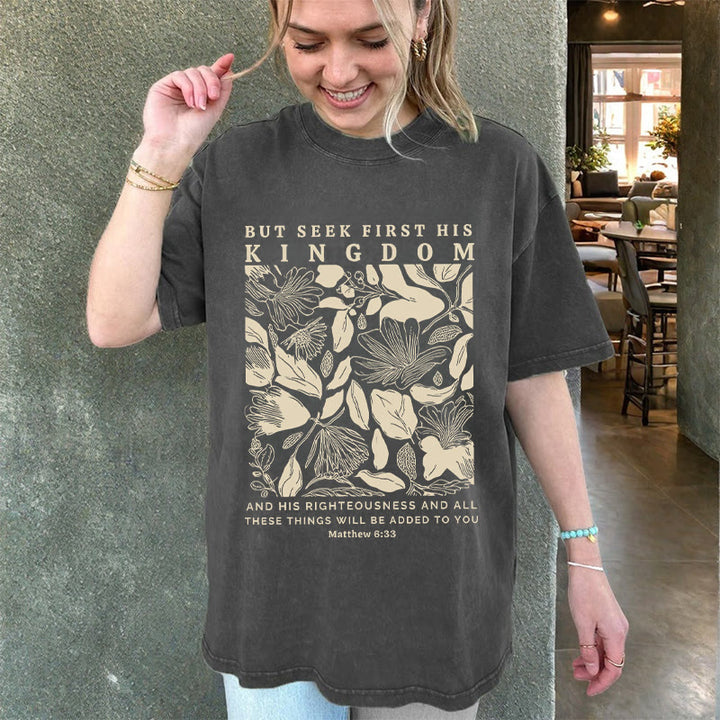 Christianartworkshop But Seek First His Kingdom Unisex Washed T-Shirt