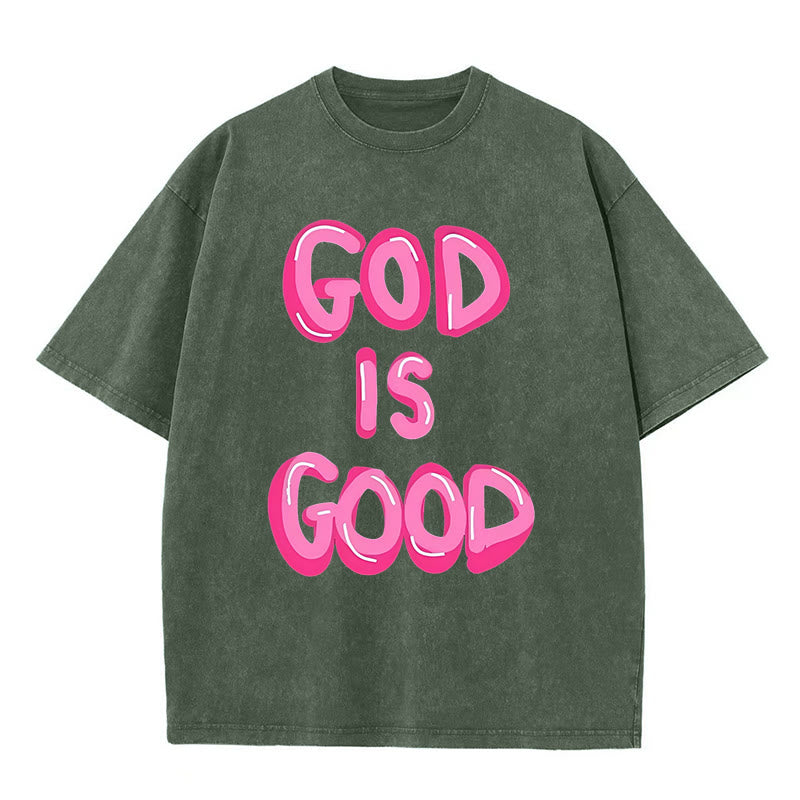 Christianartworkshop God Is Good Unisex Washed T-Shirt - Army Green - 5XL - image 3