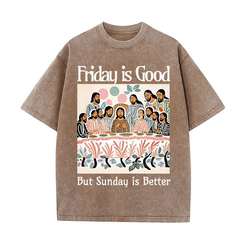 Christianartworkshop Friday Is Good Colorful Washed T-shirt - Coffee - 5XL - image 0