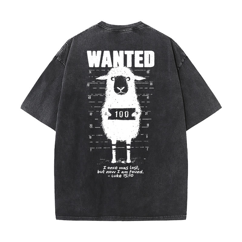 Christianartworkshop Wanted Sheep Unisex Washed T-shirt - Black - 5XL - image 3