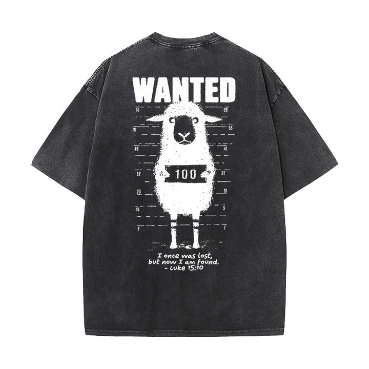 Christianartworkshop Wanted Sheep Unisex Washed T-shirt - Black - 5XL - image 3