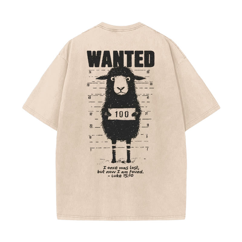Christianartworkshop Wanted Sheep Unisex Washed T-shirt - Apricot - 5XL - image 7