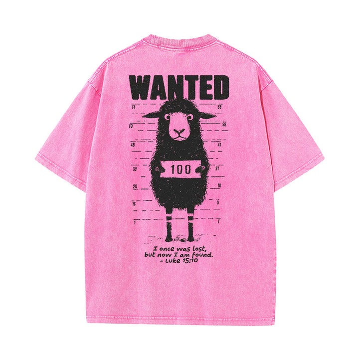 Christianartworkshop Wanted Sheep Unisex Washed T-shirt - Pink - 5XL - image 15