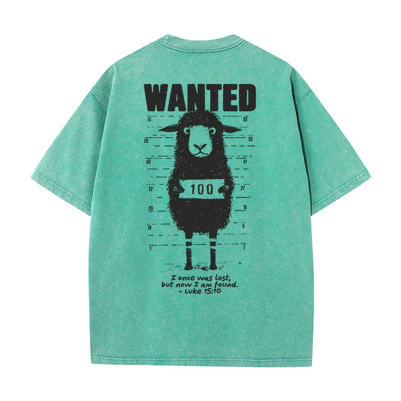 Christianartworkshop Wanted Sheep Unisex Washed T-shirt - Green - 5XL - image 9