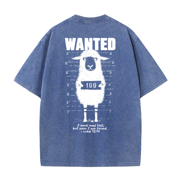 Christianartworkshop Wanted Sheep Unisex Washed T-shirt - Blue - 5XL - image 13