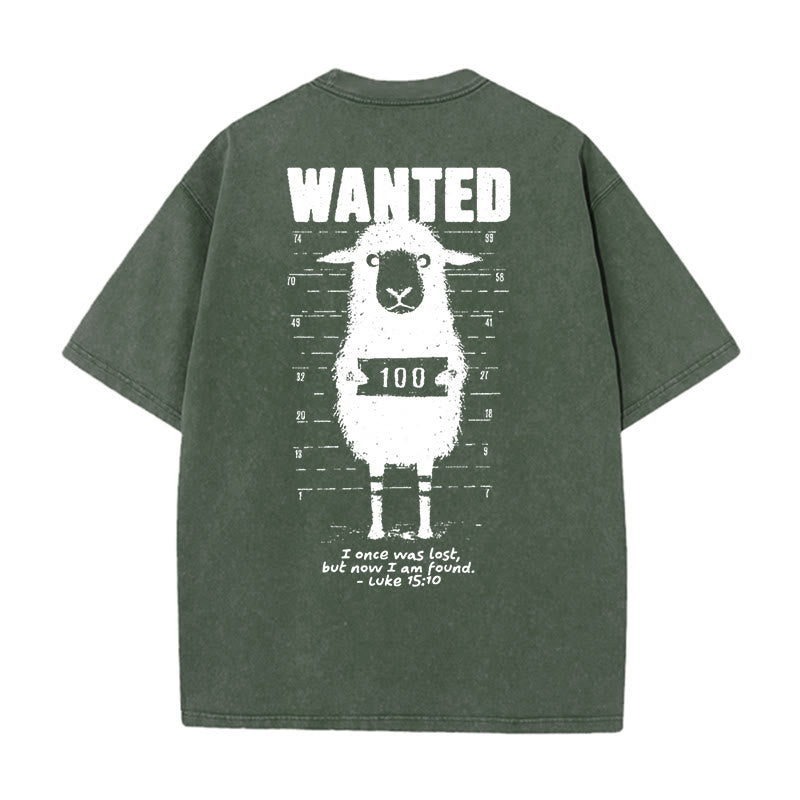 Christianartworkshop Wanted Sheep Unisex Washed T-shirt - Army Green - 5XL - image 5