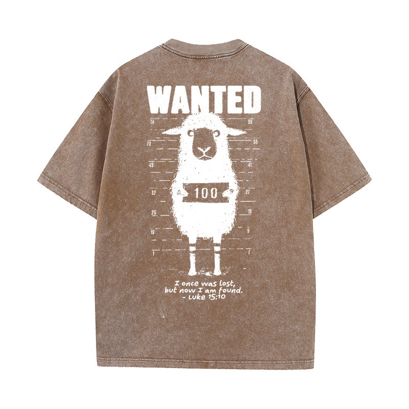 Christianartworkshop Wanted Sheep Unisex Washed T-shirt - Coffee - 5XL - image 17
