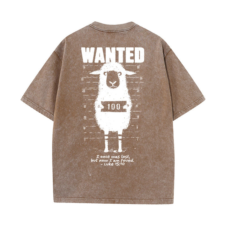 Christianartworkshop Wanted Sheep Unisex Washed T-shirt - Coffee - 5XL - image 17