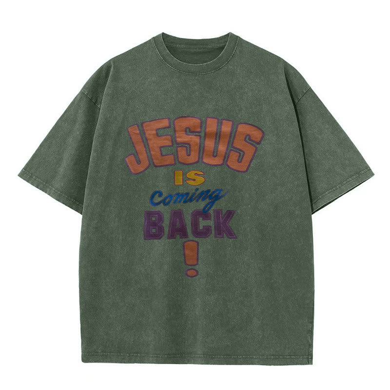 Christianartworkshop Jesus Is Coming Back Unisex Washed T-shirt - Army Green - 5XL - image 6