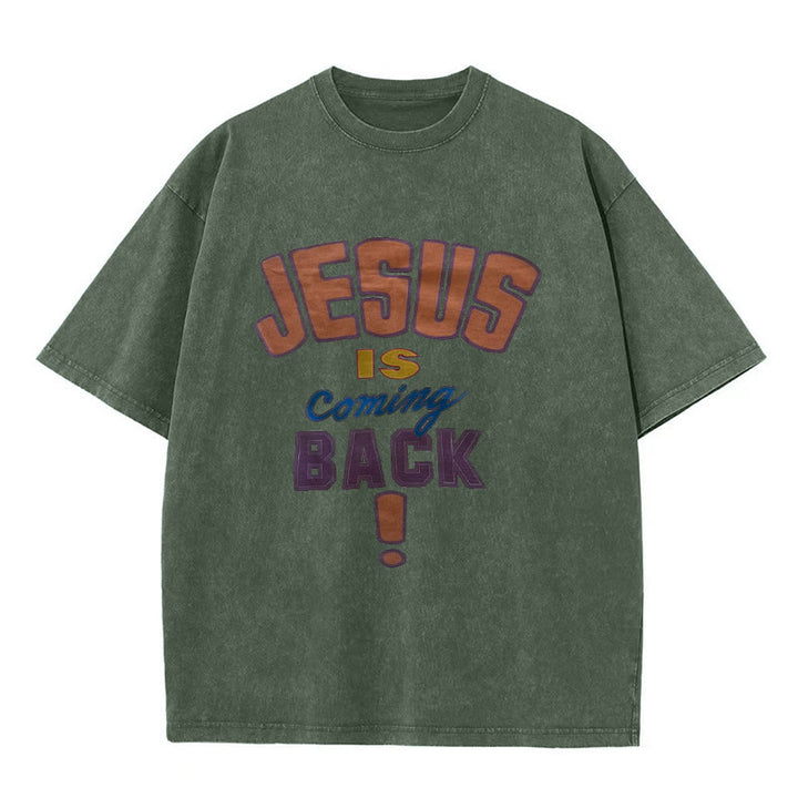 Christianartworkshop Jesus Is Coming Back Unisex Washed T-shirt - Army Green - 5XL - image 6