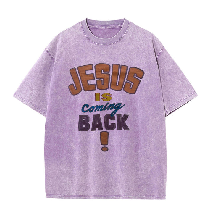 Christianartworkshop Jesus Is Coming Back Unisex Washed T-shirt - Purple - 5XL - image 0