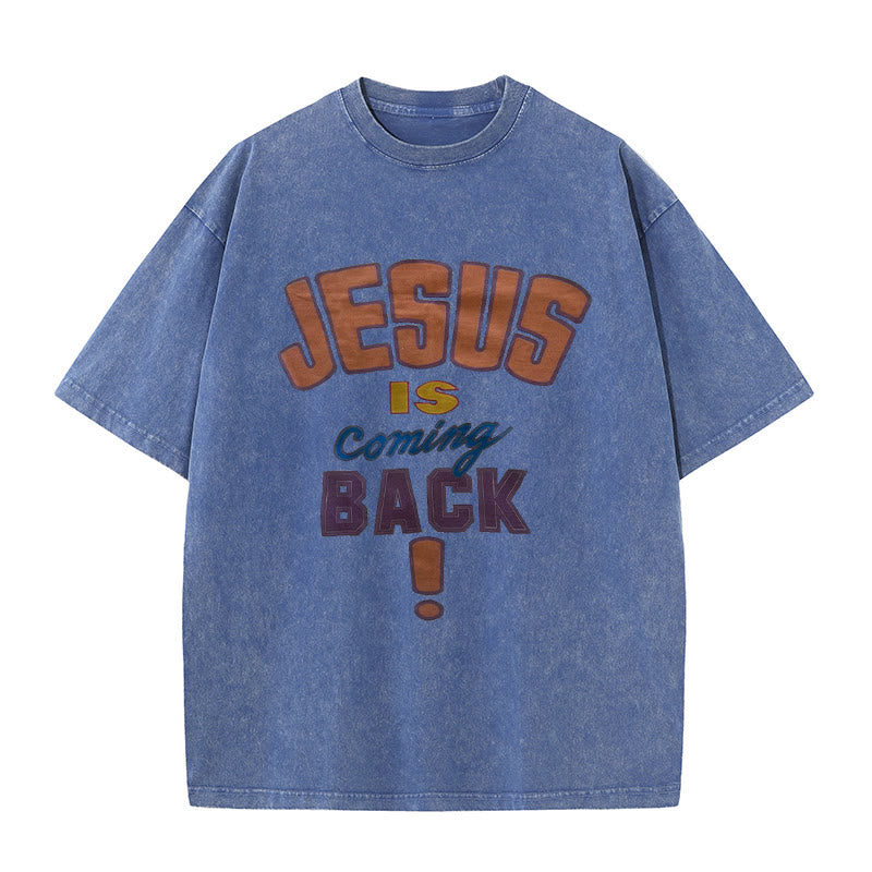 Christianartworkshop Jesus Is Coming Back Unisex Washed T-shirt - Blue - 5XL - image 9