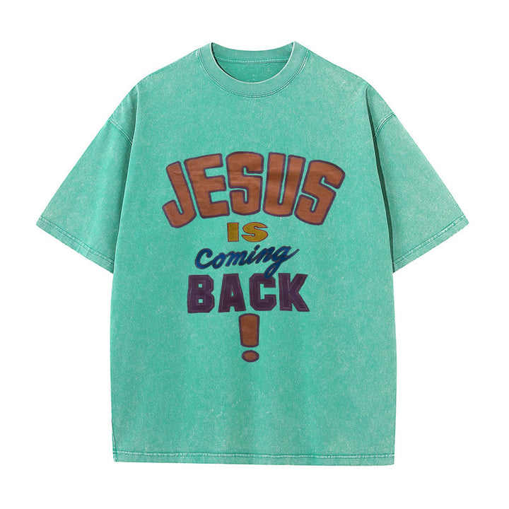 Christianartworkshop Jesus Is Coming Back Unisex Washed T-shirt - Green - 5XL - image 4
