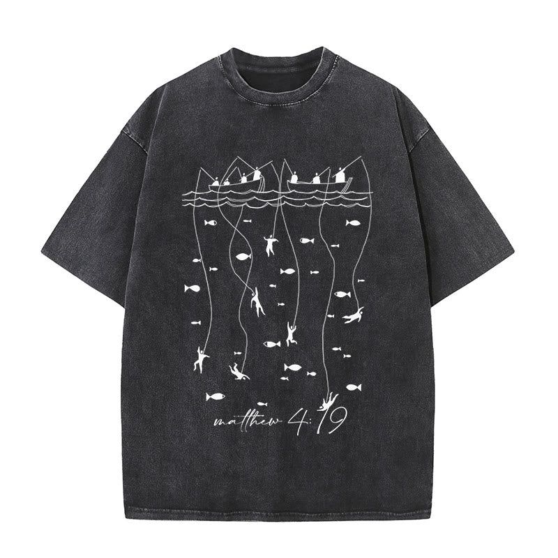 Christianartworkshop Biblical Fishing Narrative Unisex Washed T-shirt