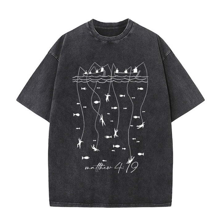 Christianartworkshop Biblical Fishing Narrative Unisex Washed T-shirt