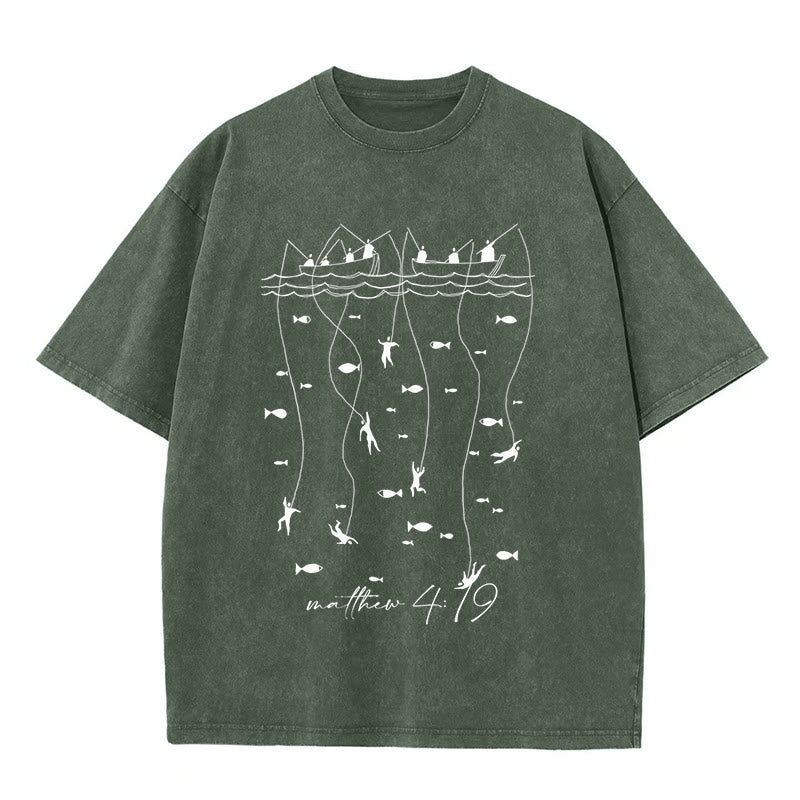 Christianartworkshop Biblical Fishing Narrative Unisex Washed T-shirt