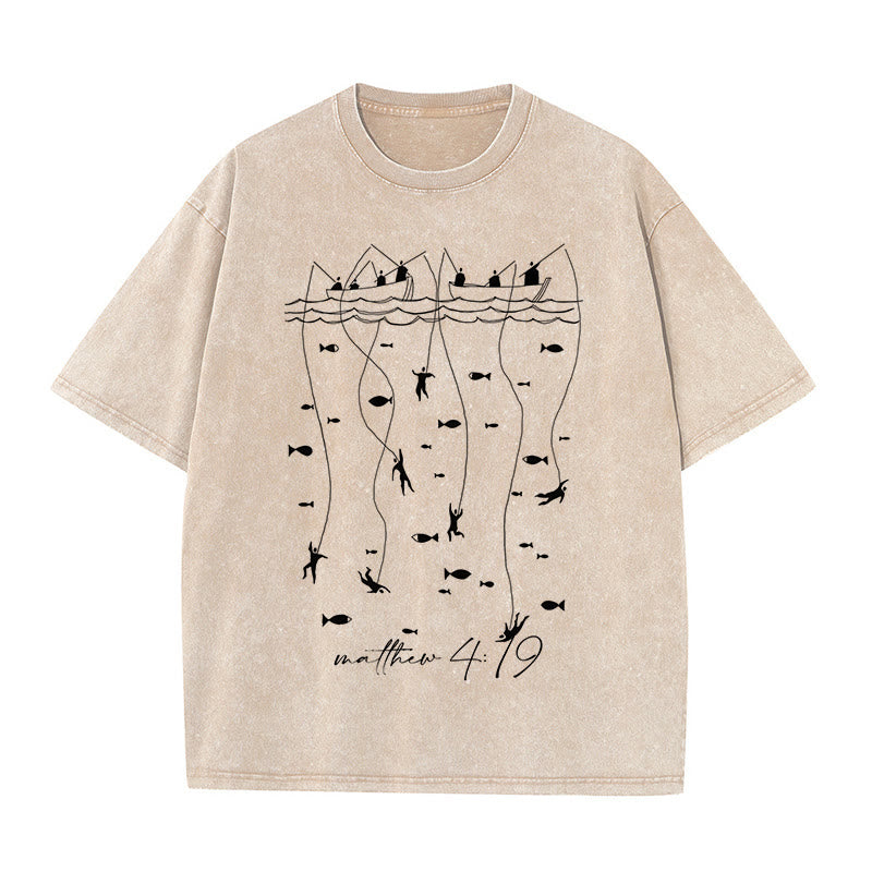 Christianartworkshop Biblical Fishing Narrative Unisex Washed T-shirt - Apricot - 5XL - image 2